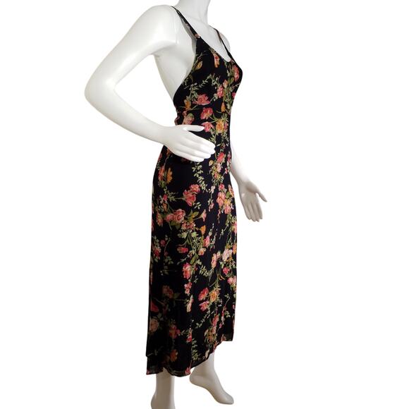 Reformation Womens Size 0 Floral Print Midi Dress Lace Up Back Hidden Side Zip - Picture 2 of 7